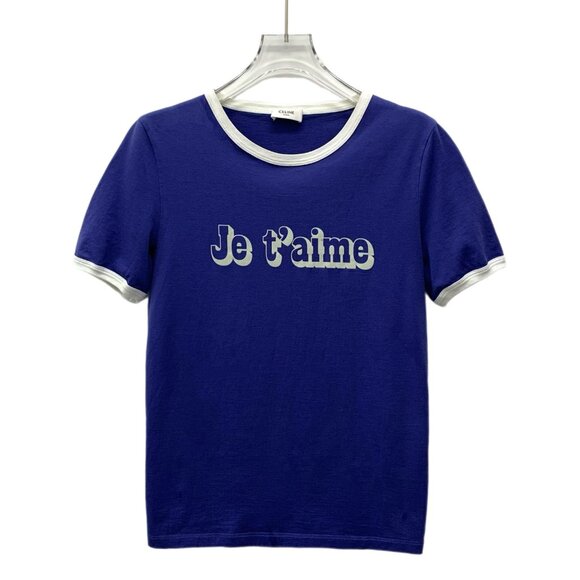 Celine 2022 Navy Blue Cotton Logo Print Crewneck Short Sleeve T-Shirt - Picture 1 of 8